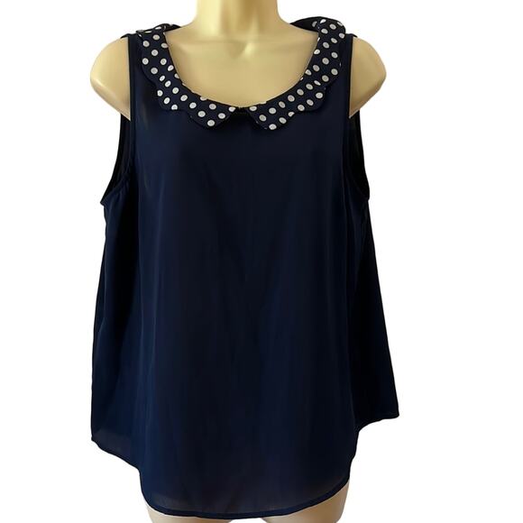 LC Lauren Conrad Tops - Disney LC Lauren Conrad Navy Blue Blouse with Polka Dot Collar Woman Size Large